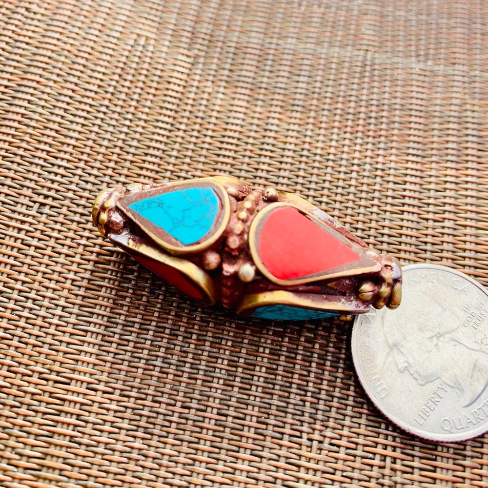 Large Tibet/Nepalese Bead with Blue and red stone.